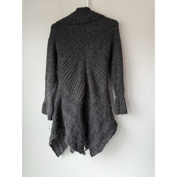 SIONI Anthropologie Cardigan Sweater Woman S BOHO Wool Blend Gray Crochet - Picture 2 of 7